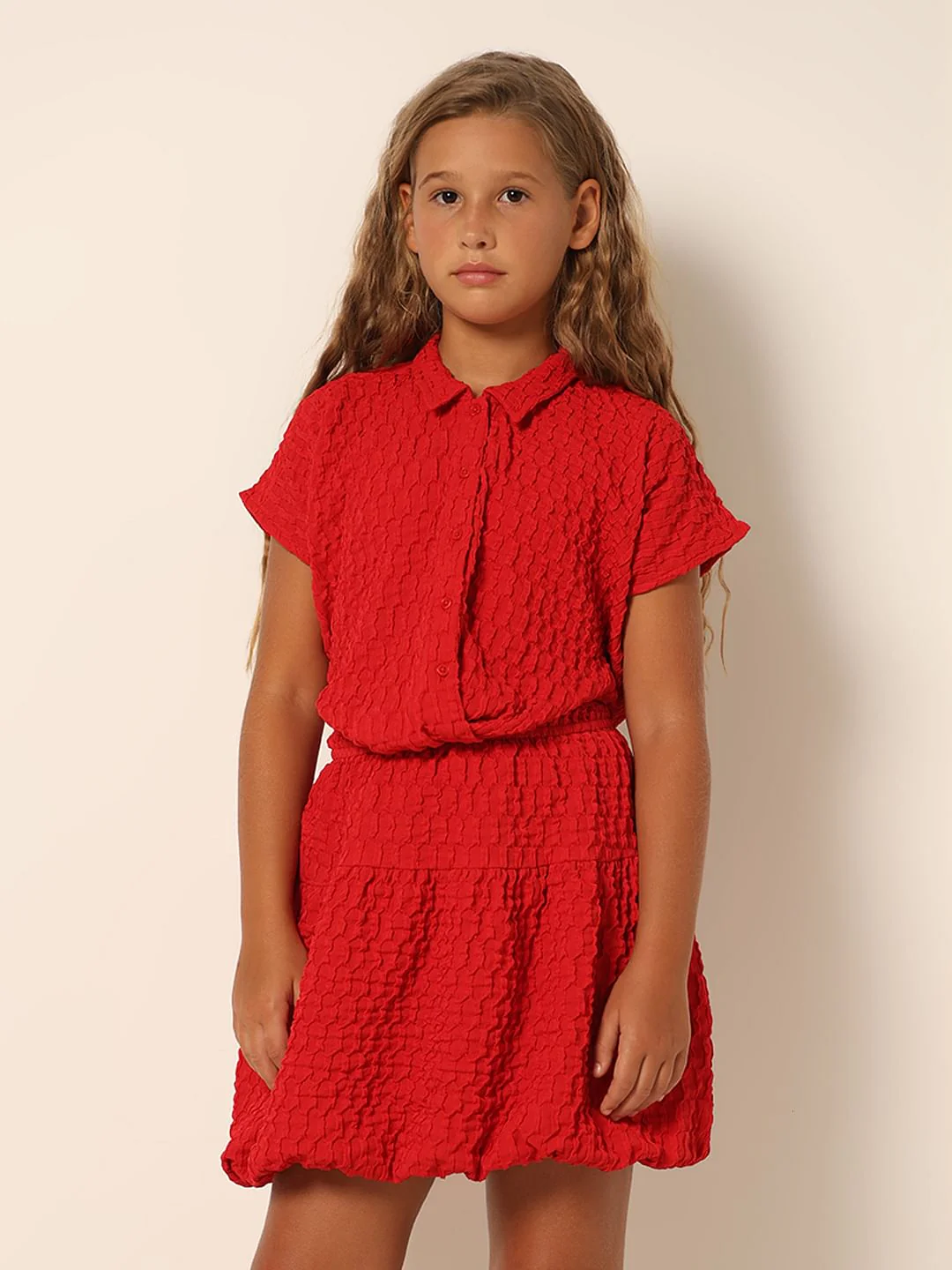 Girls Red Co-Ord Set Shirt - Image 2