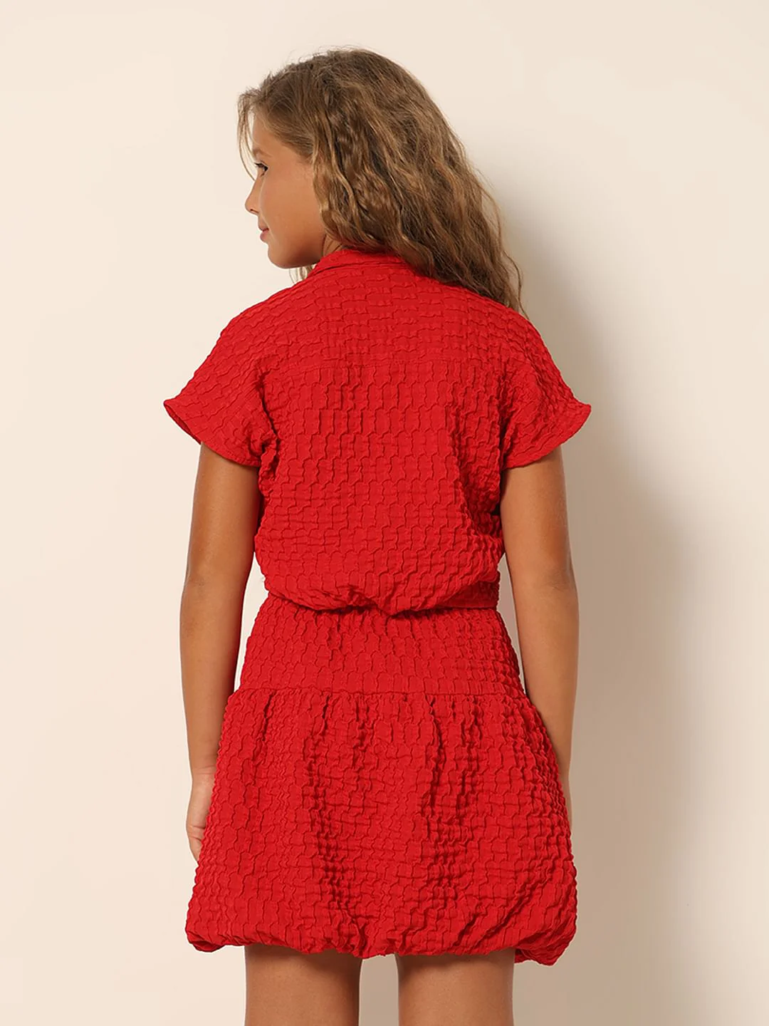 Girls Red Co-Ord Set Shirt - Image 3