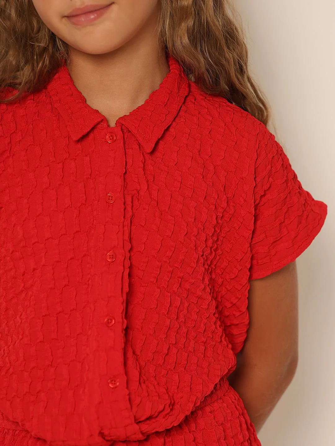 Girls Red Co-Ord Set Shirt - Image 4