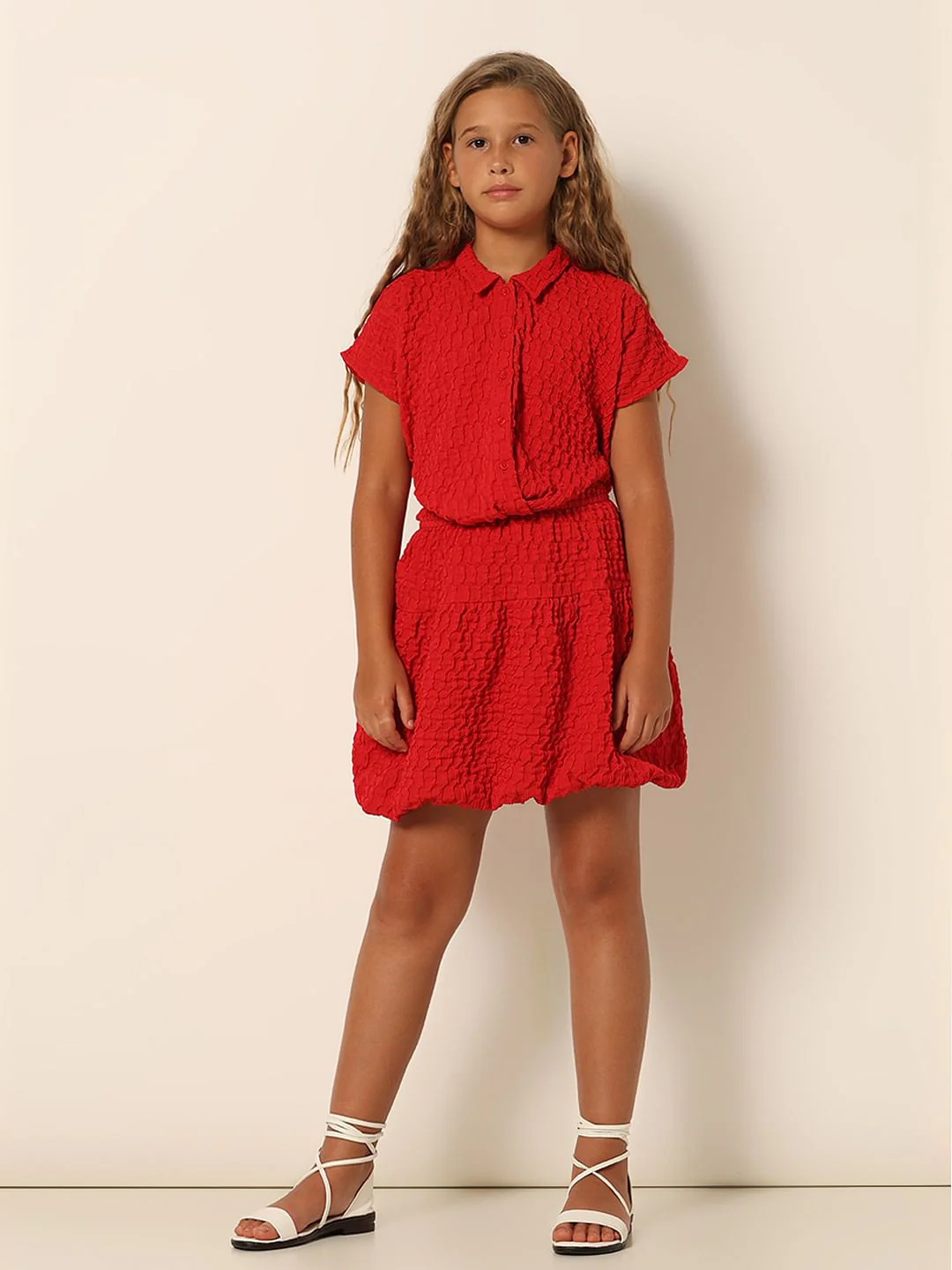 Girls Red Co-Ord Set Shirt - Image 5