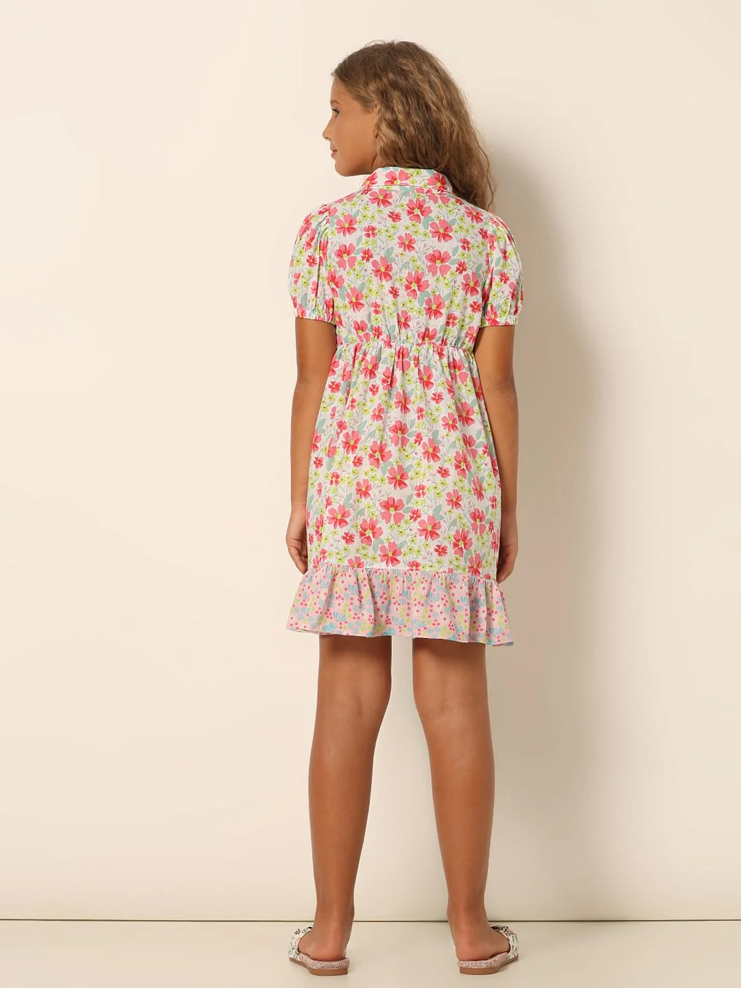 Girls White Floral Fit & Flare Dress - Image 3