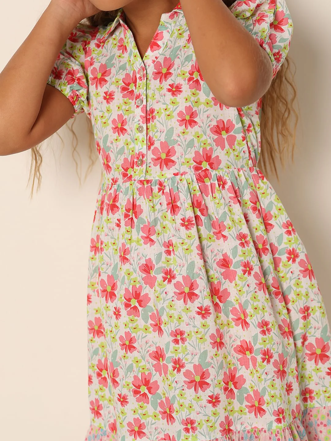 Girls White Floral Fit & Flare Dress - Image 4