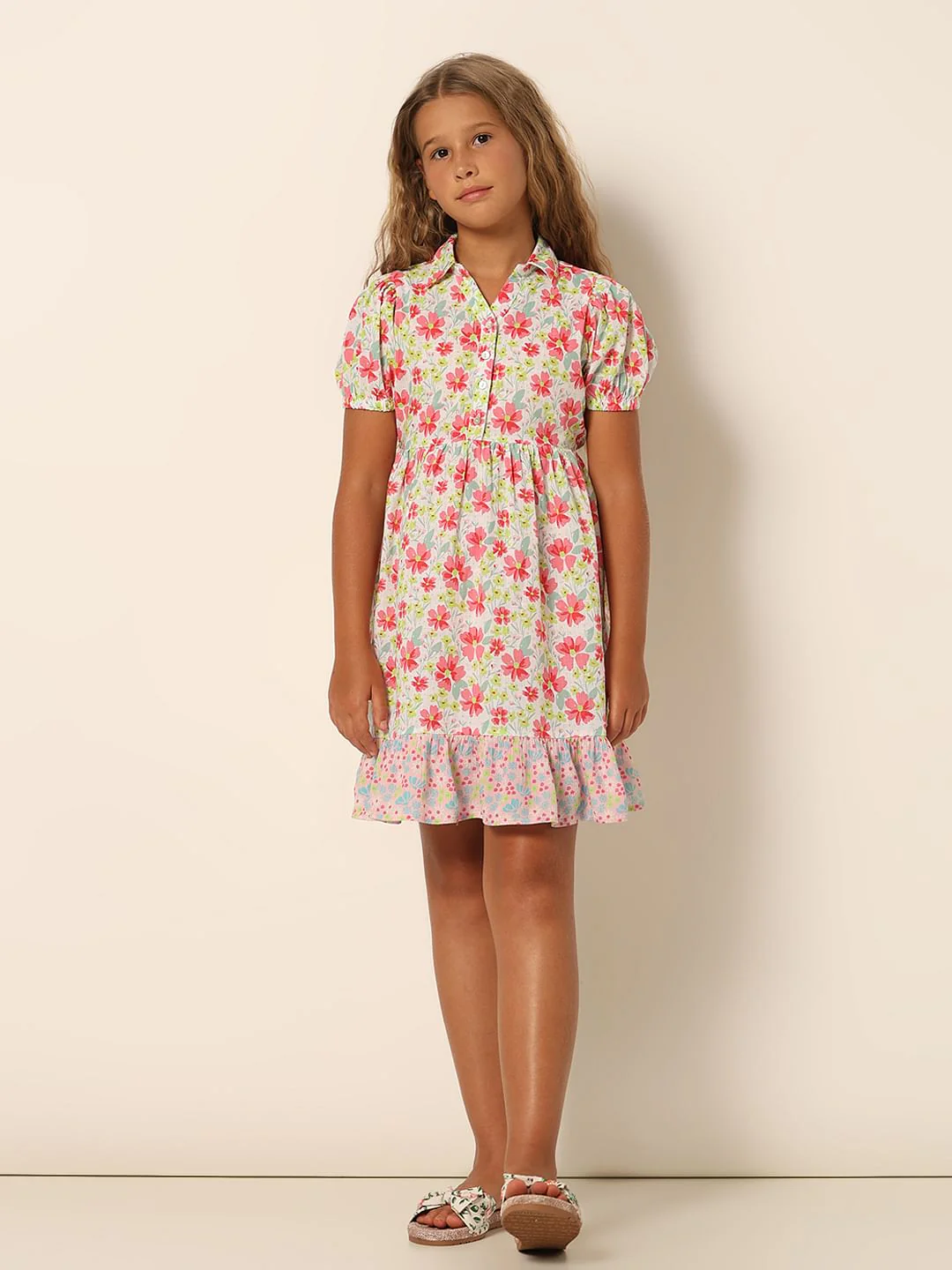 Girls White Floral Fit & Flare Dress - Image 5