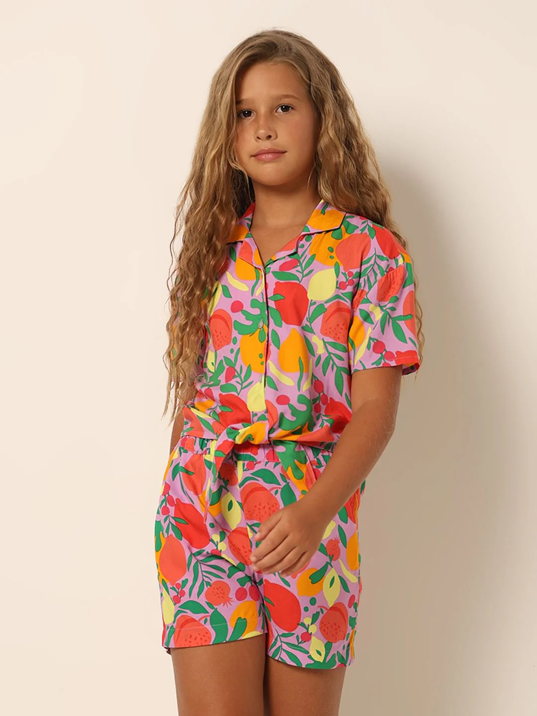 Girls Purple Printed Co-Ord Set Shirt - Image 2