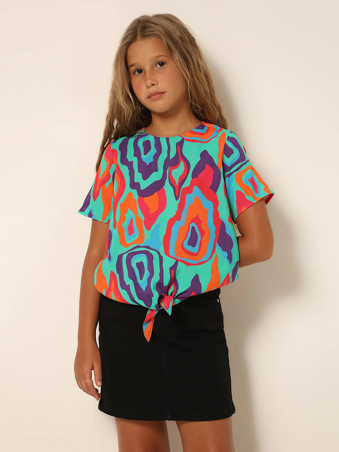 Girls Green Printed Front Tie-Up Top - Image 2