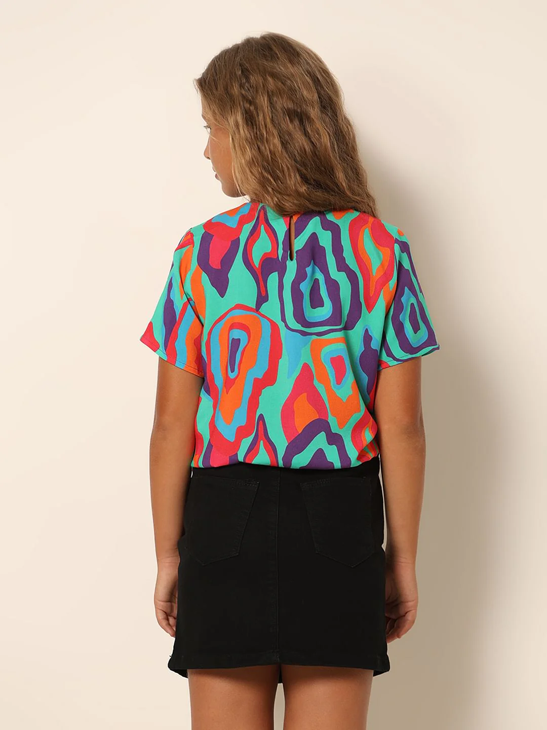 Girls Green Printed Front Tie-Up Top - Image 3