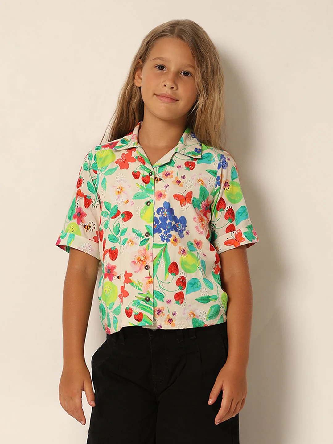 Girls White Floral Resort Shirt - Image 2