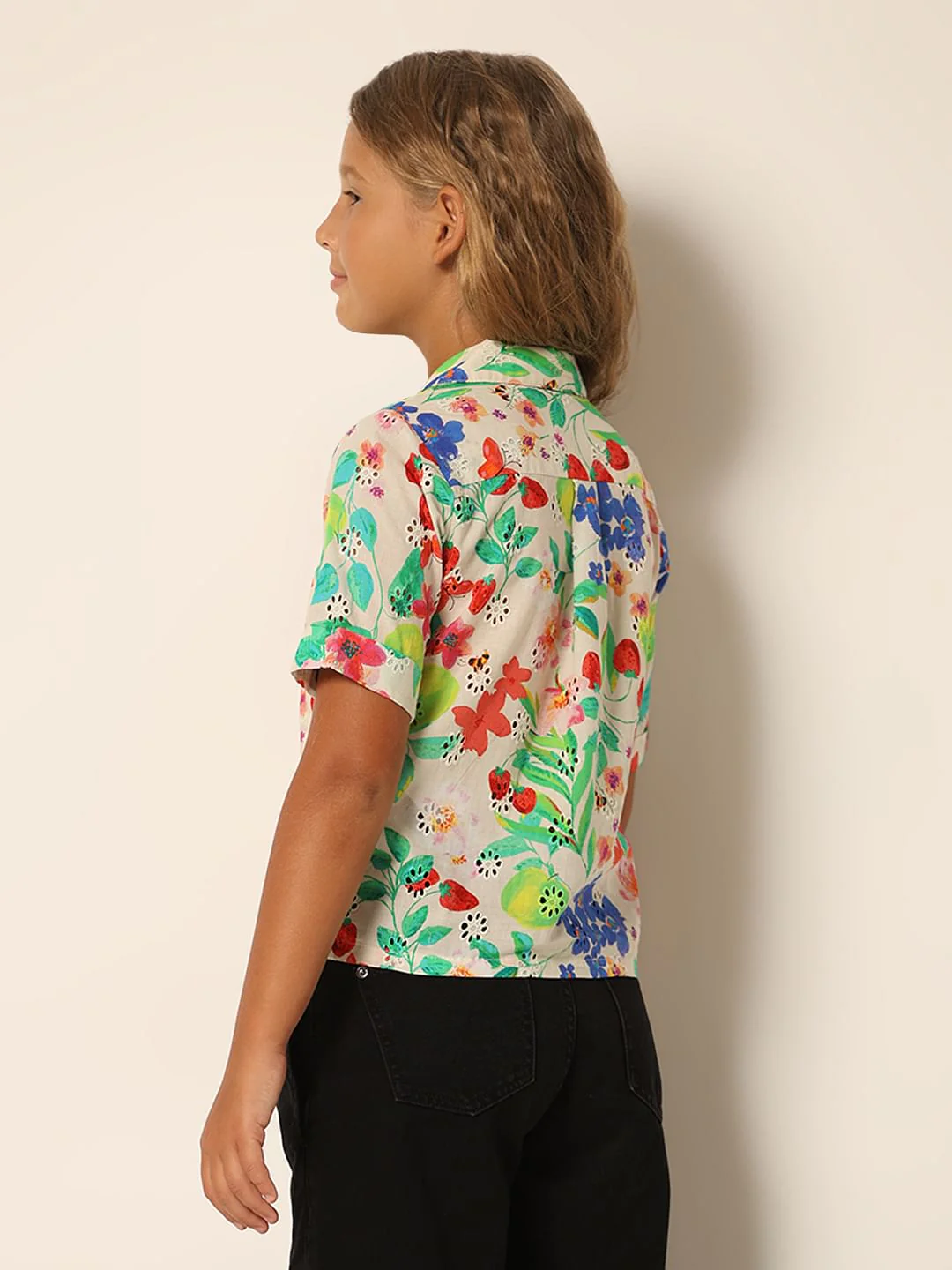 Girls White Floral Resort Shirt - Image 3