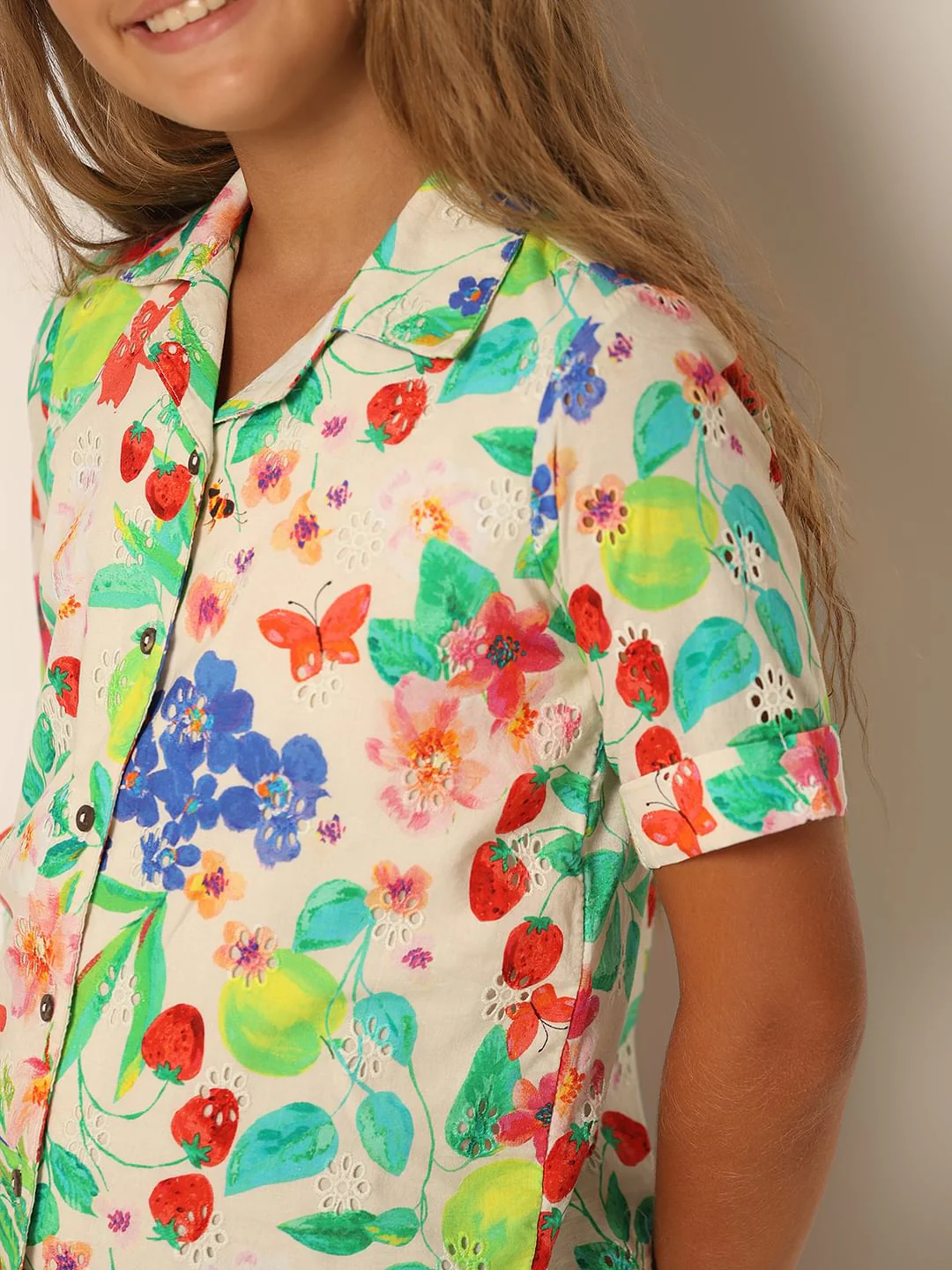 Girls White Floral Resort Shirt - Image 4