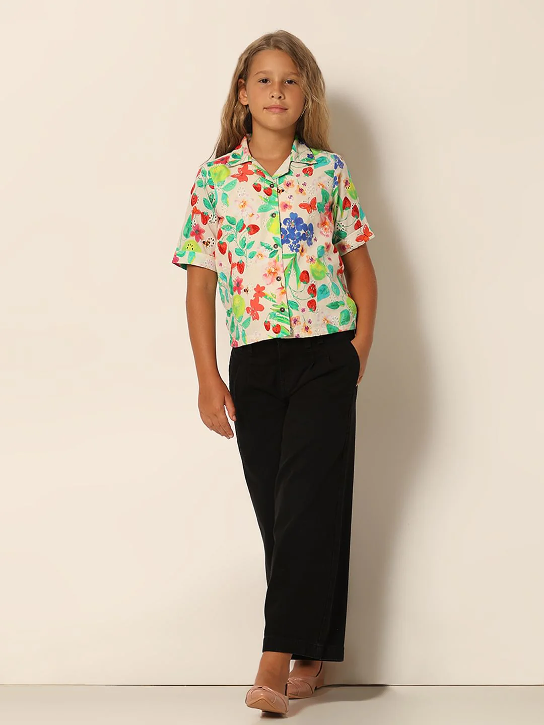 Girls White Floral Resort Shirt - Image 5