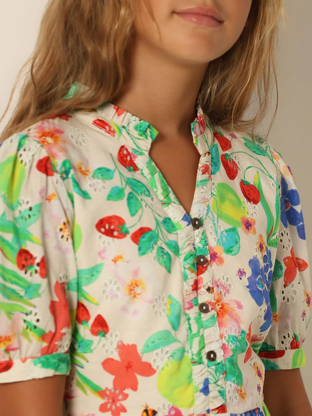 Girls White Floral Textured Dress - Image 4