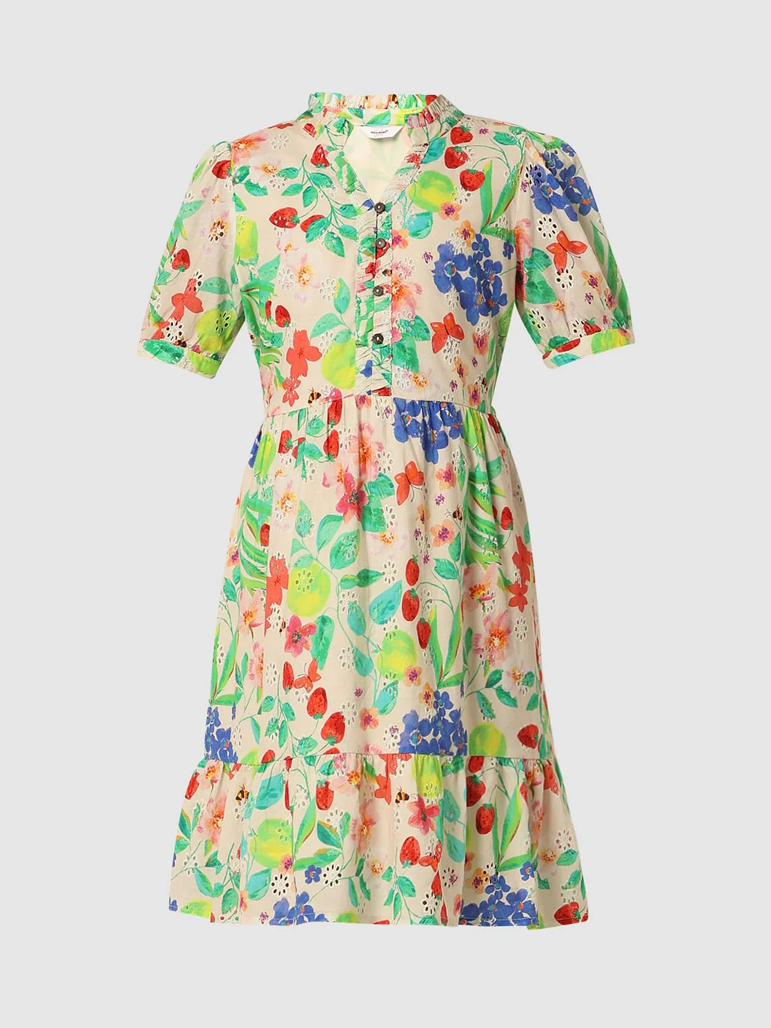 Girls White Floral Textured Dress - Image 6