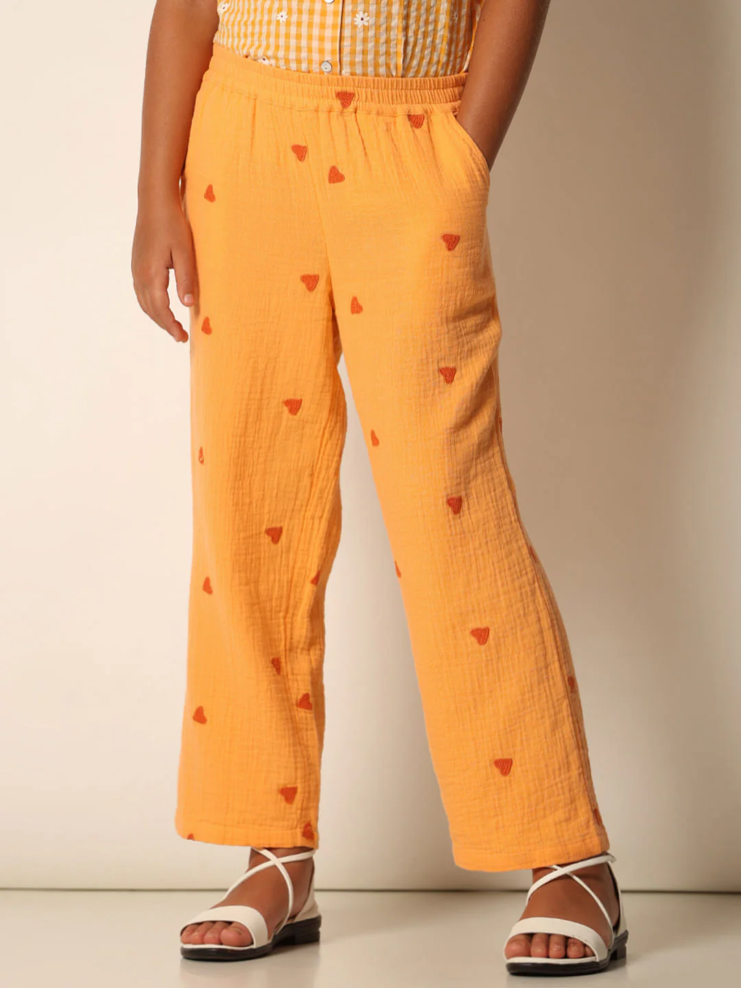 Girls Orange Embroidered Co-Ord Set Straight Fit Pants - Image 2