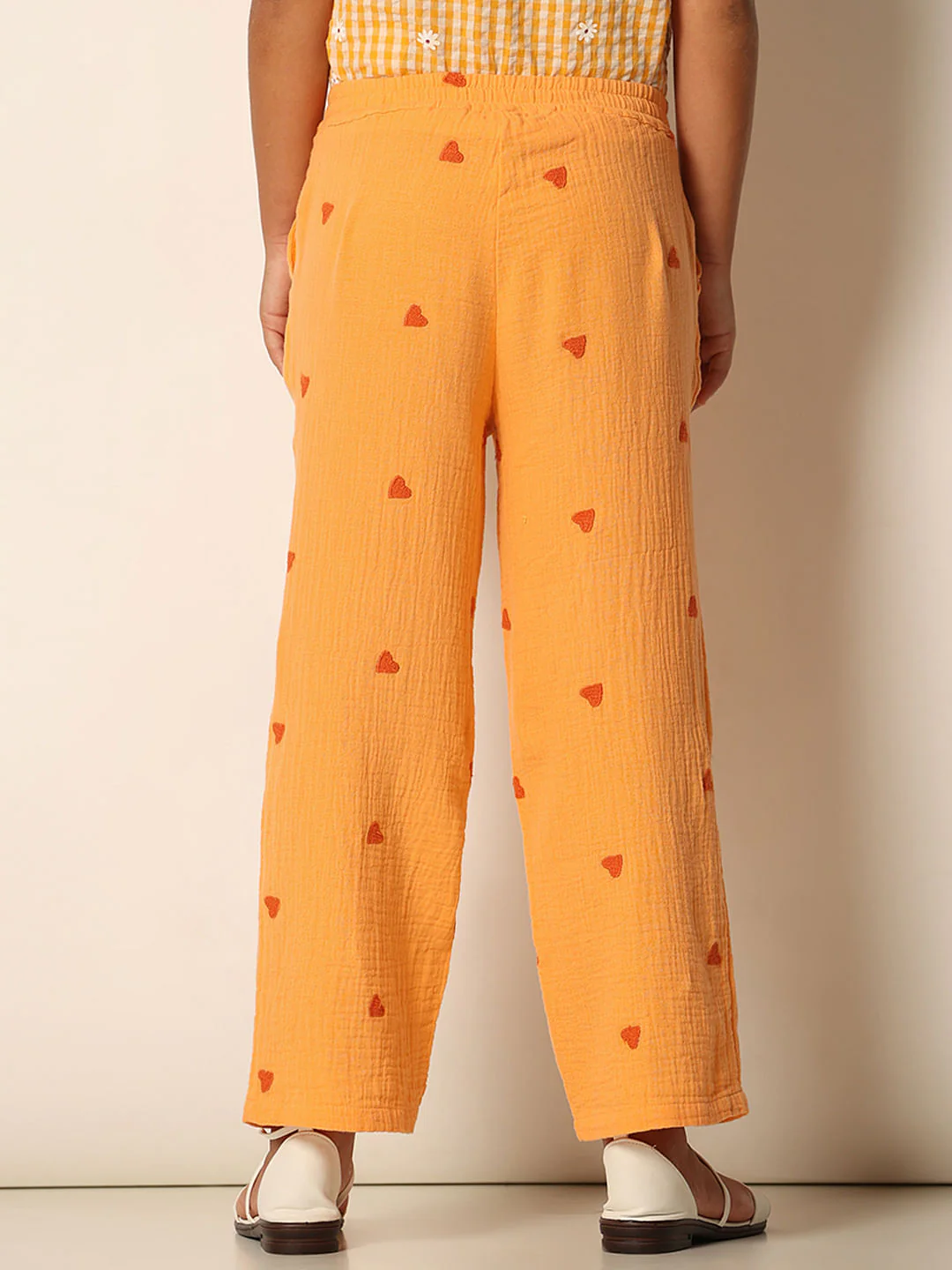 Girls Orange Embroidered Co-Ord Set Straight Fit Pants - Image 3