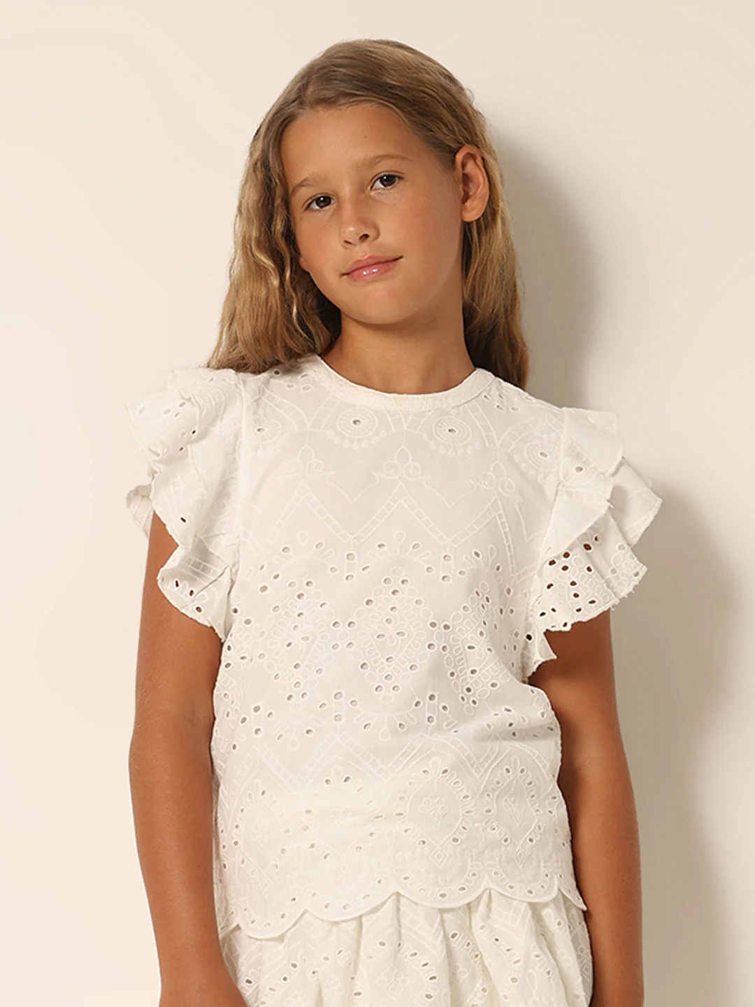 White Schiffli Co-Ord Set Top - Image 2