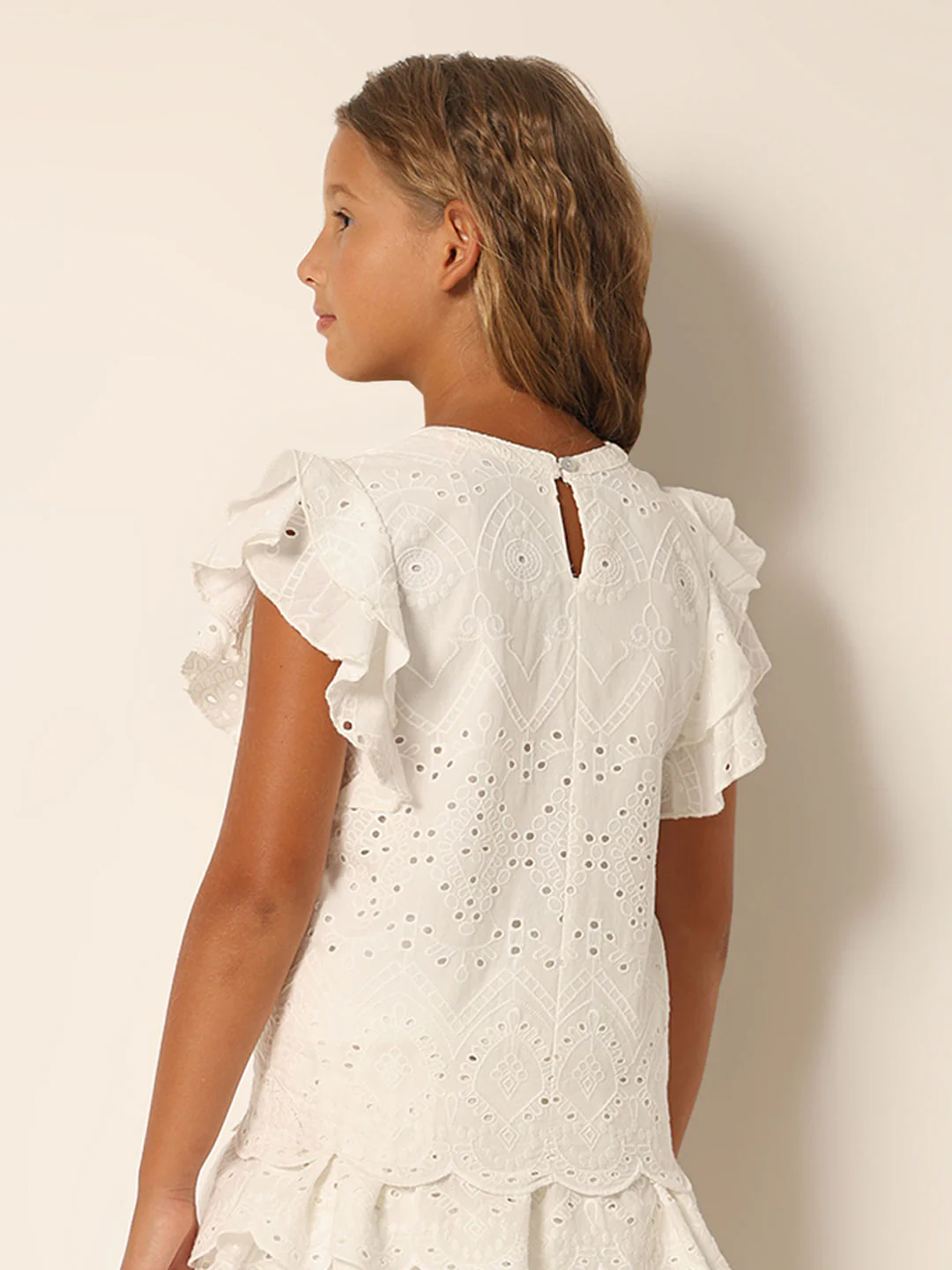 White Schiffli Co-Ord Set Top - Image 3