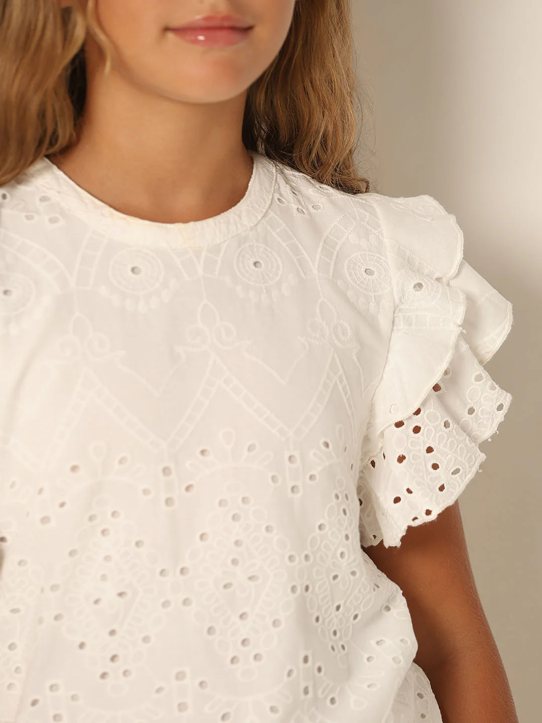 White Schiffli Co-Ord Set Top - Image 4