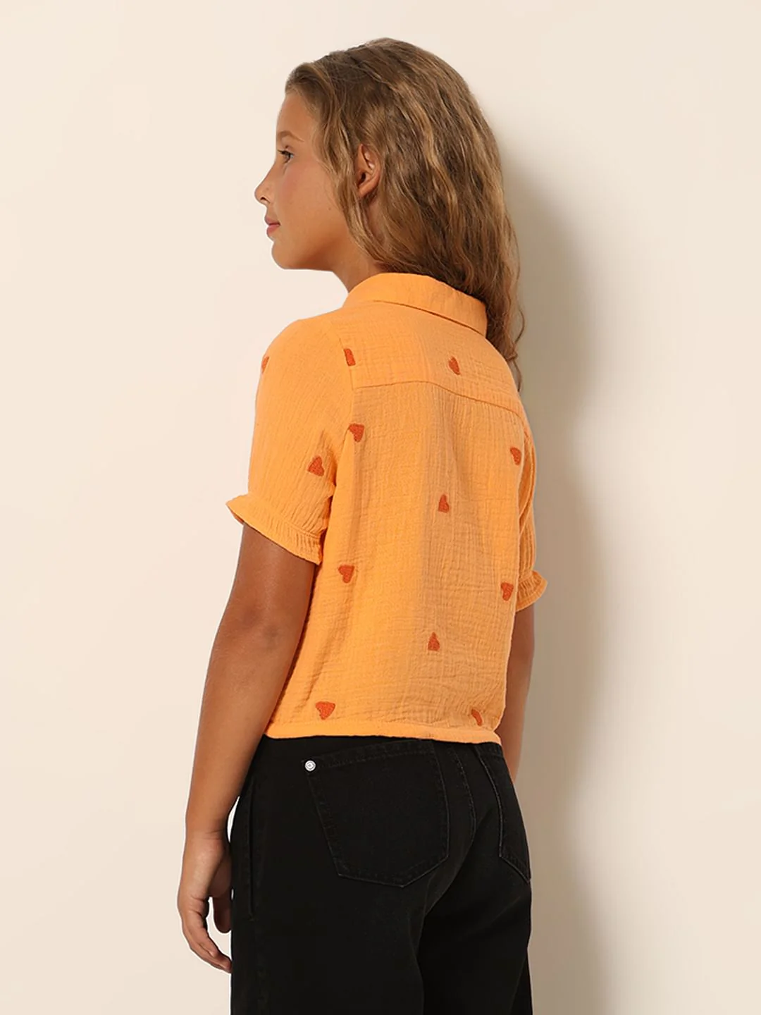 Girls Orange Embroidered Shirt - Image 3