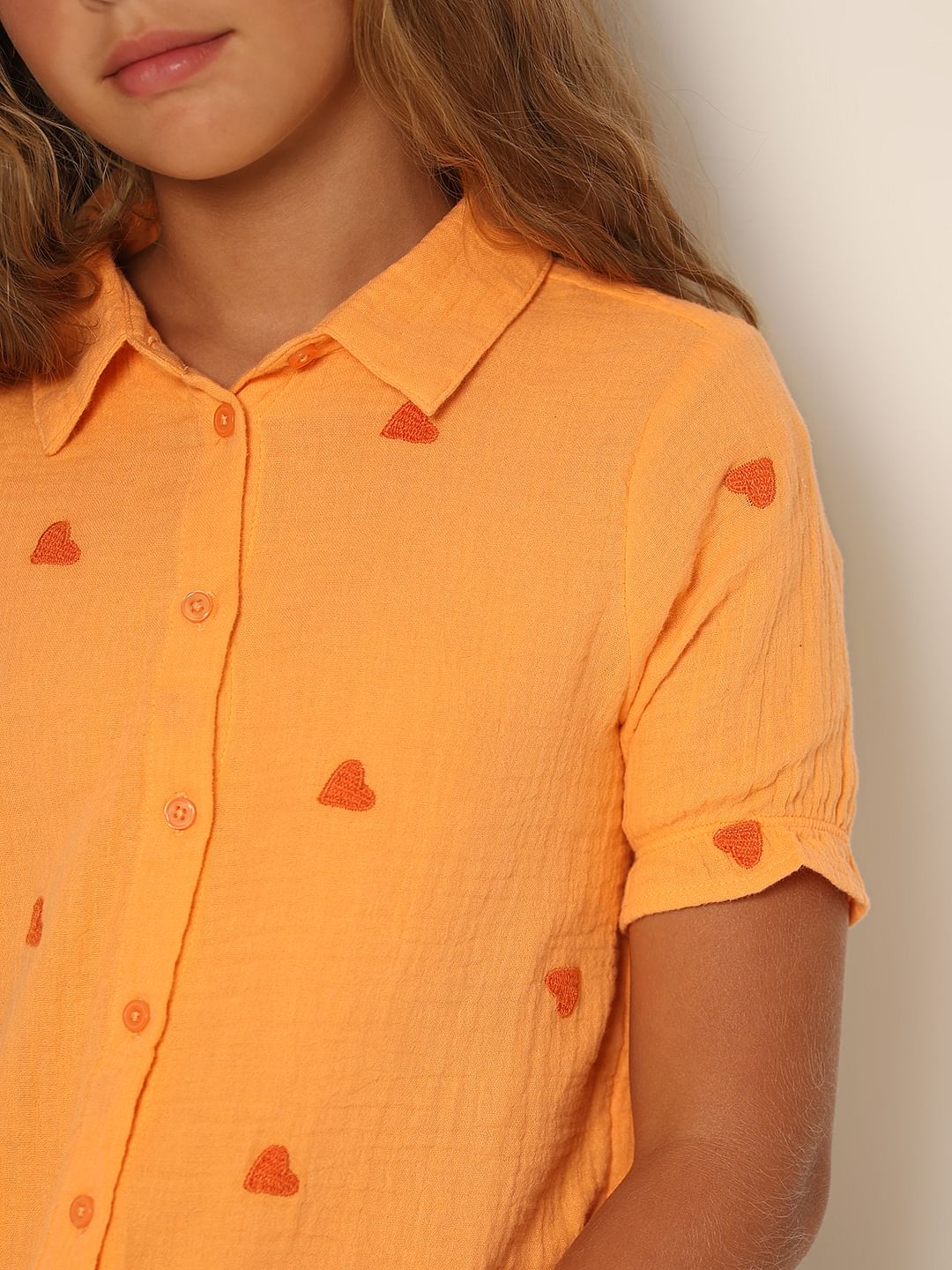 Girls Orange Embroidered Shirt - Image 4