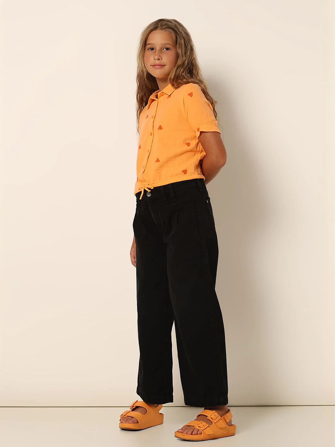 Girls Orange Embroidered Shirt - Image 5
