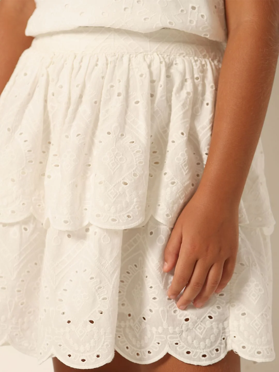 Girls White Layered Co-Ord Set Skirt - Image 4