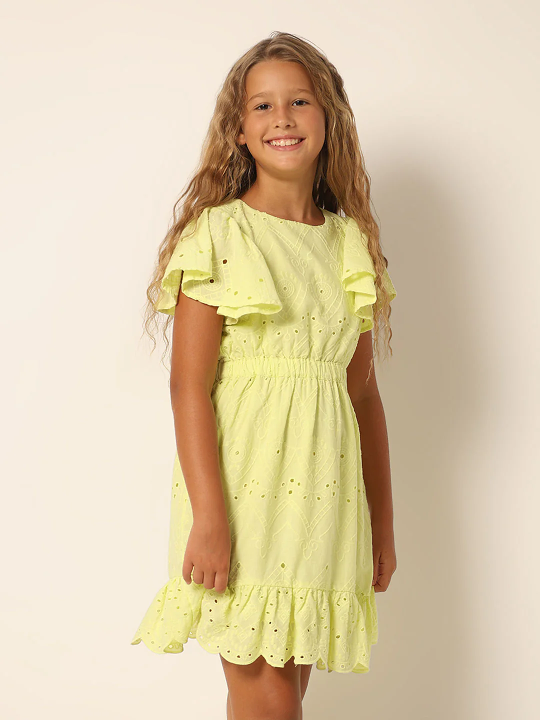 Girls Green Schiffli Fit & Flare Dress - Image 2