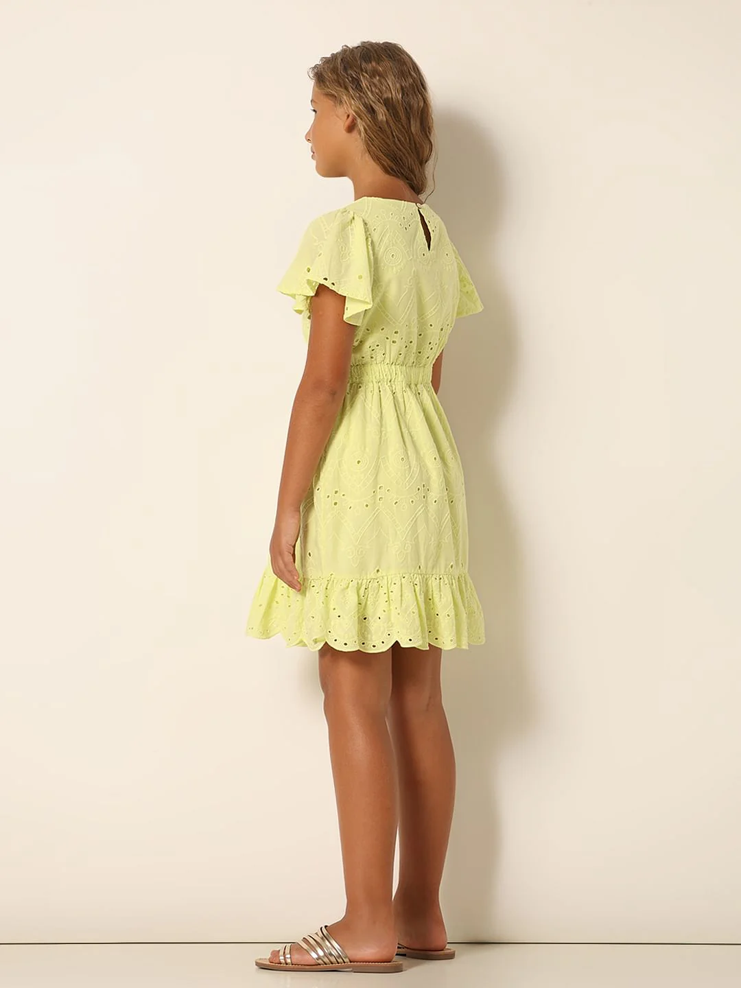 Girls Green Schiffli Fit & Flare Dress - Image 3