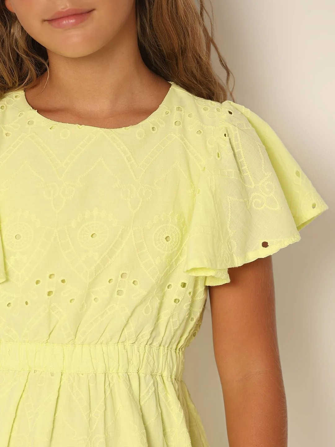 Girls Green Schiffli Fit & Flare Dress - Image 4