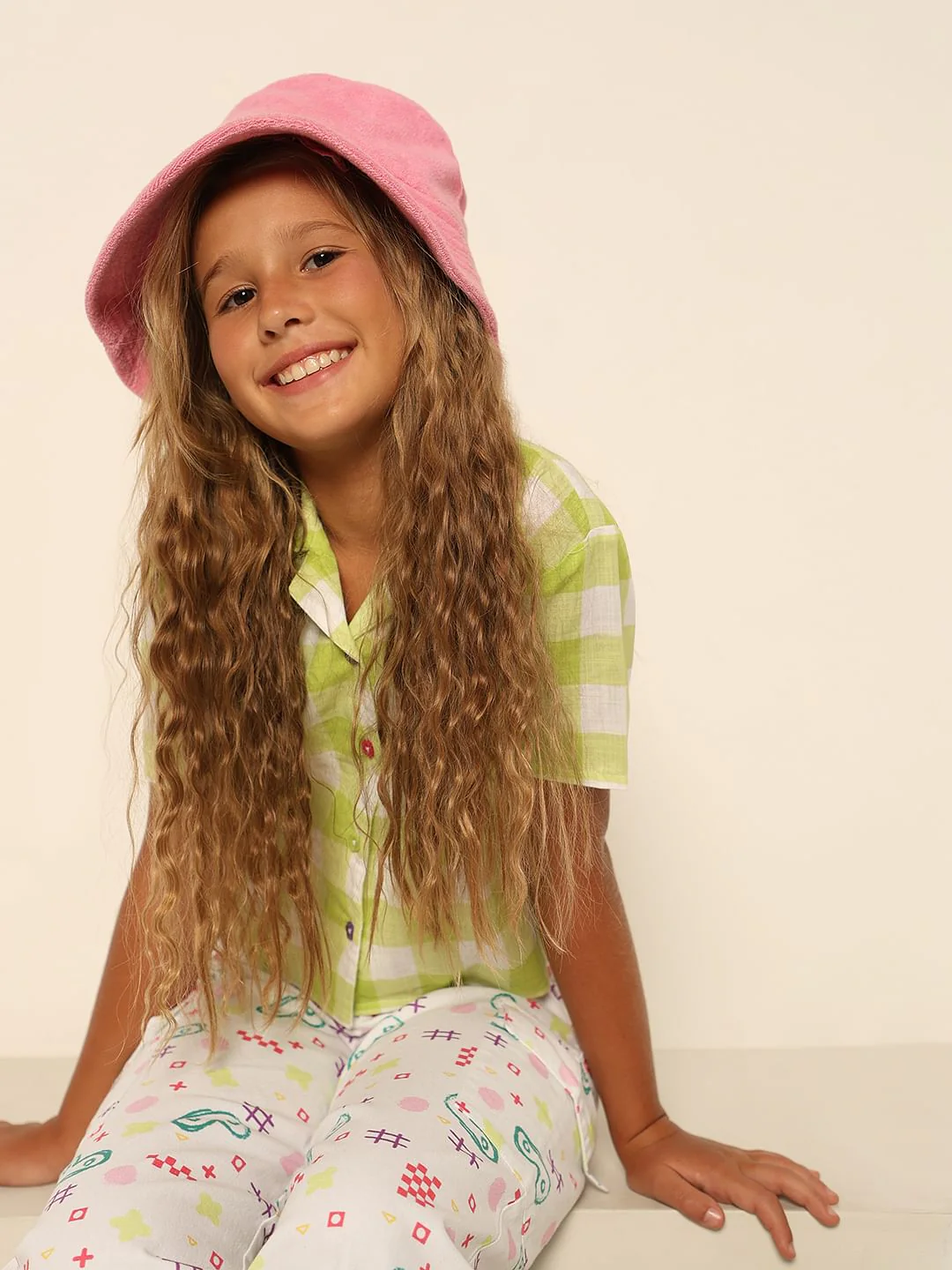 Girls Green Check Cotton Shirt