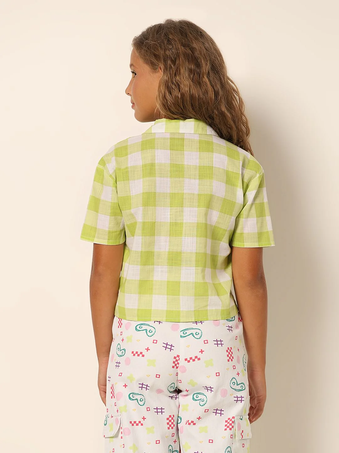 Girls Green Check Cotton Shirt - Image 3