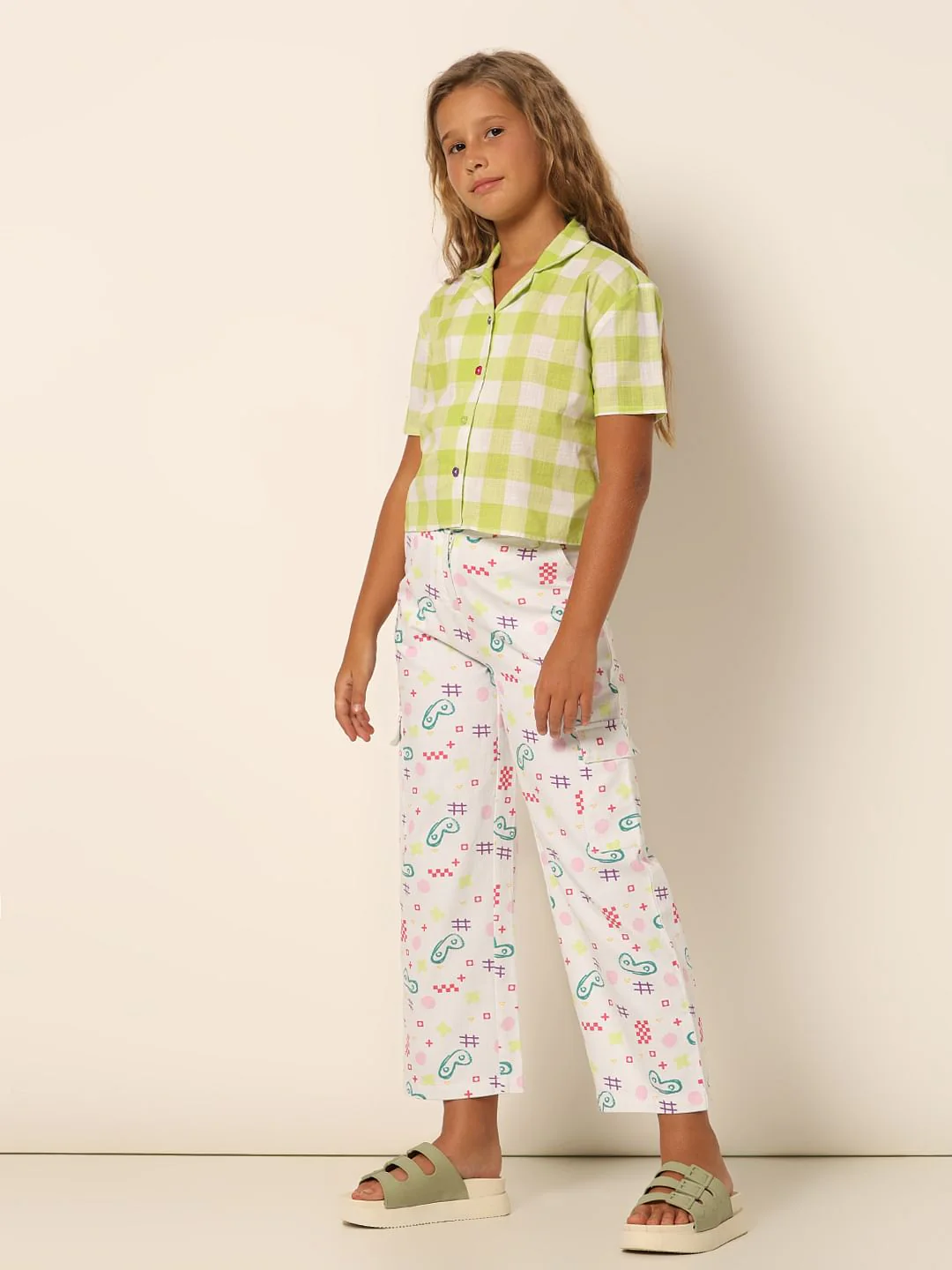 Girls Green Check Cotton Shirt - Image 5
