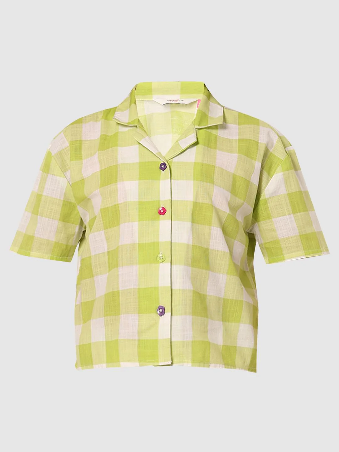 Girls Green Check Cotton Shirt - Image 6
