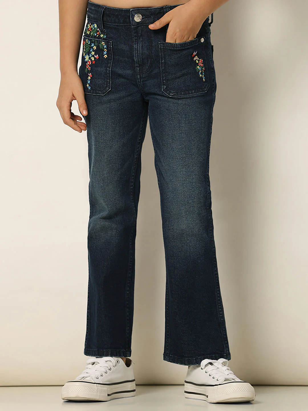 Dark Blue Mid Rise Bootcut Jeans - Image 2