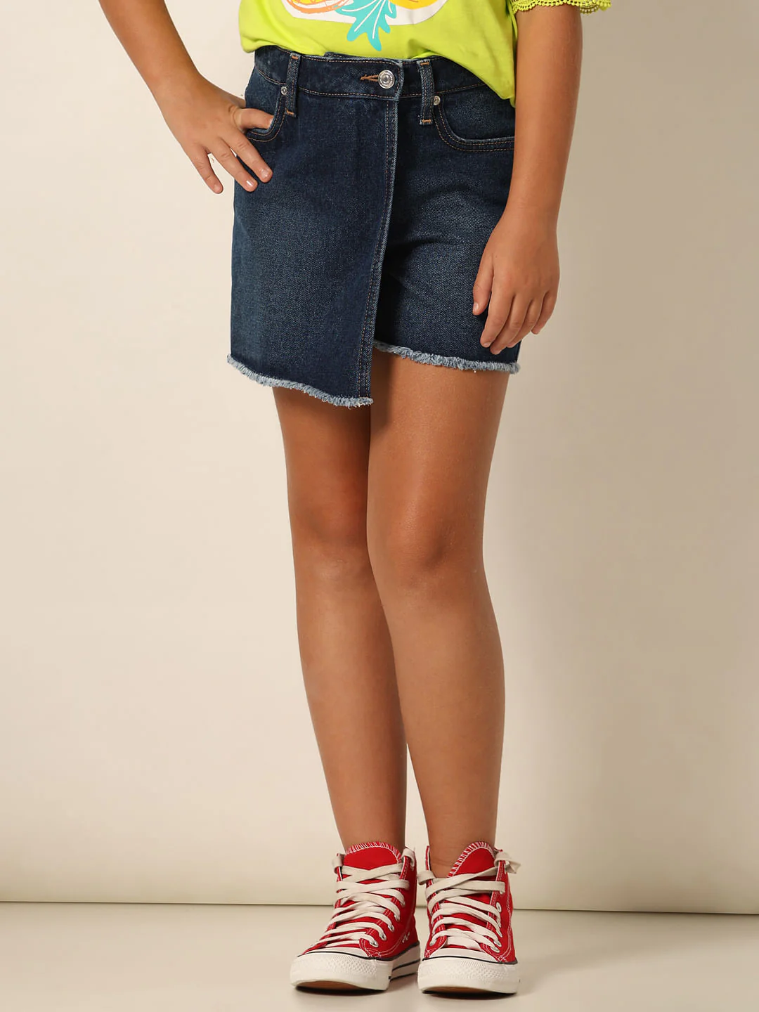 Dark Blue Mid Rise Denim Skorts - Image 2