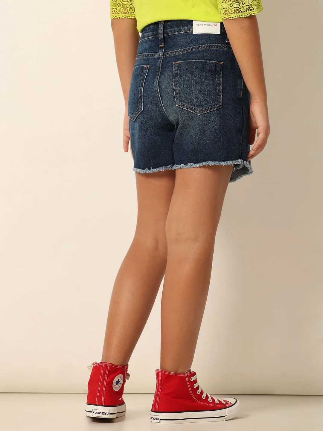 Dark Blue Mid Rise Denim Skorts - Image 3
