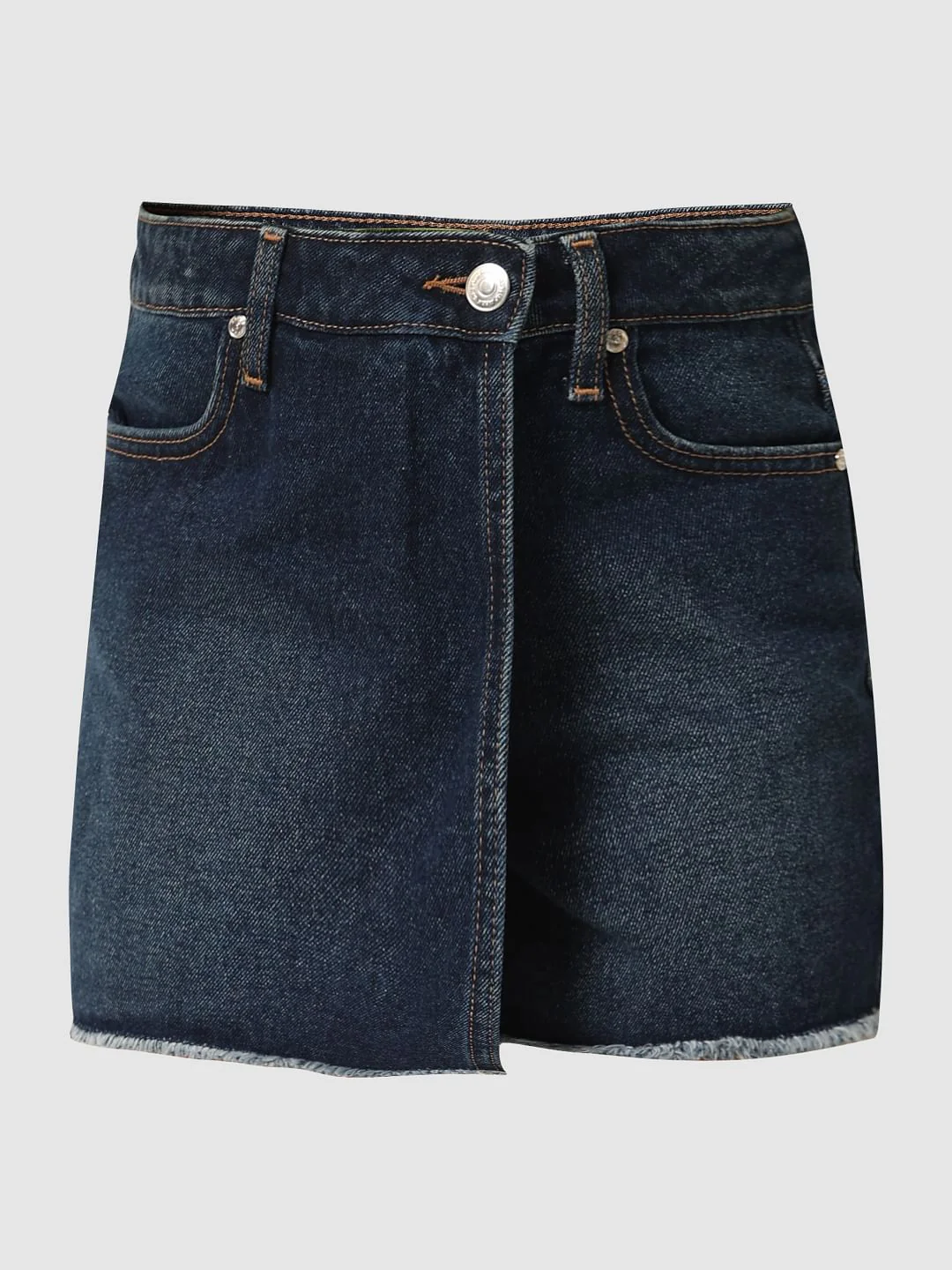 Dark Blue Mid Rise Denim Skorts - Image 5