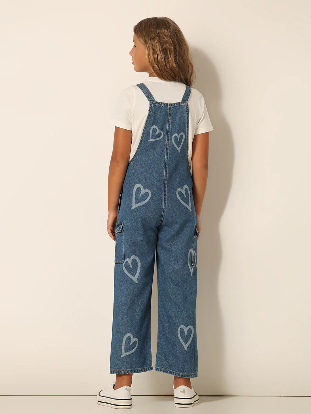 Blue Heart Print Denim Dungaree - Image 3