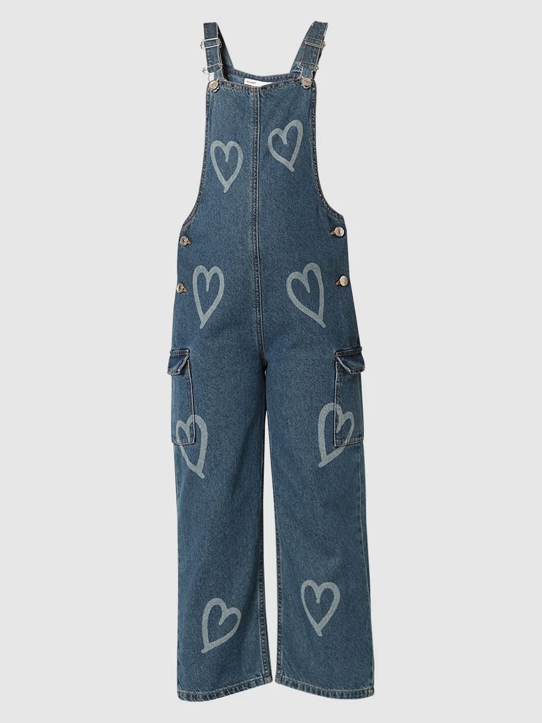 Blue Heart Print Denim Dungaree - Image 5