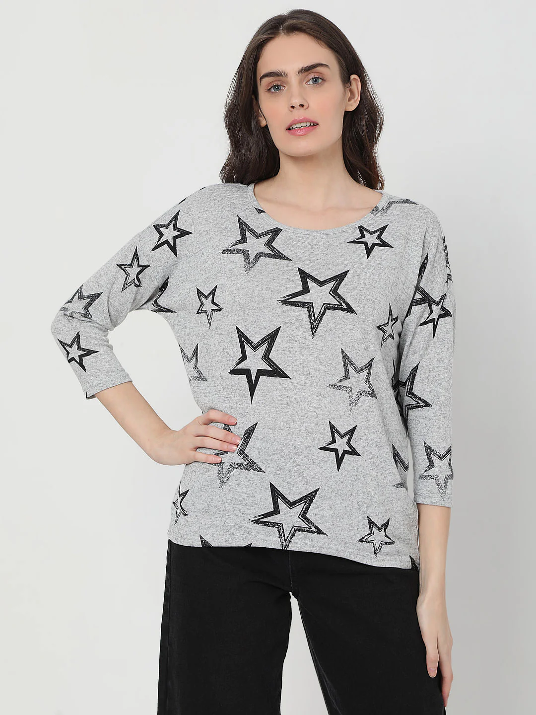 Grey Star Print Top - Image 2