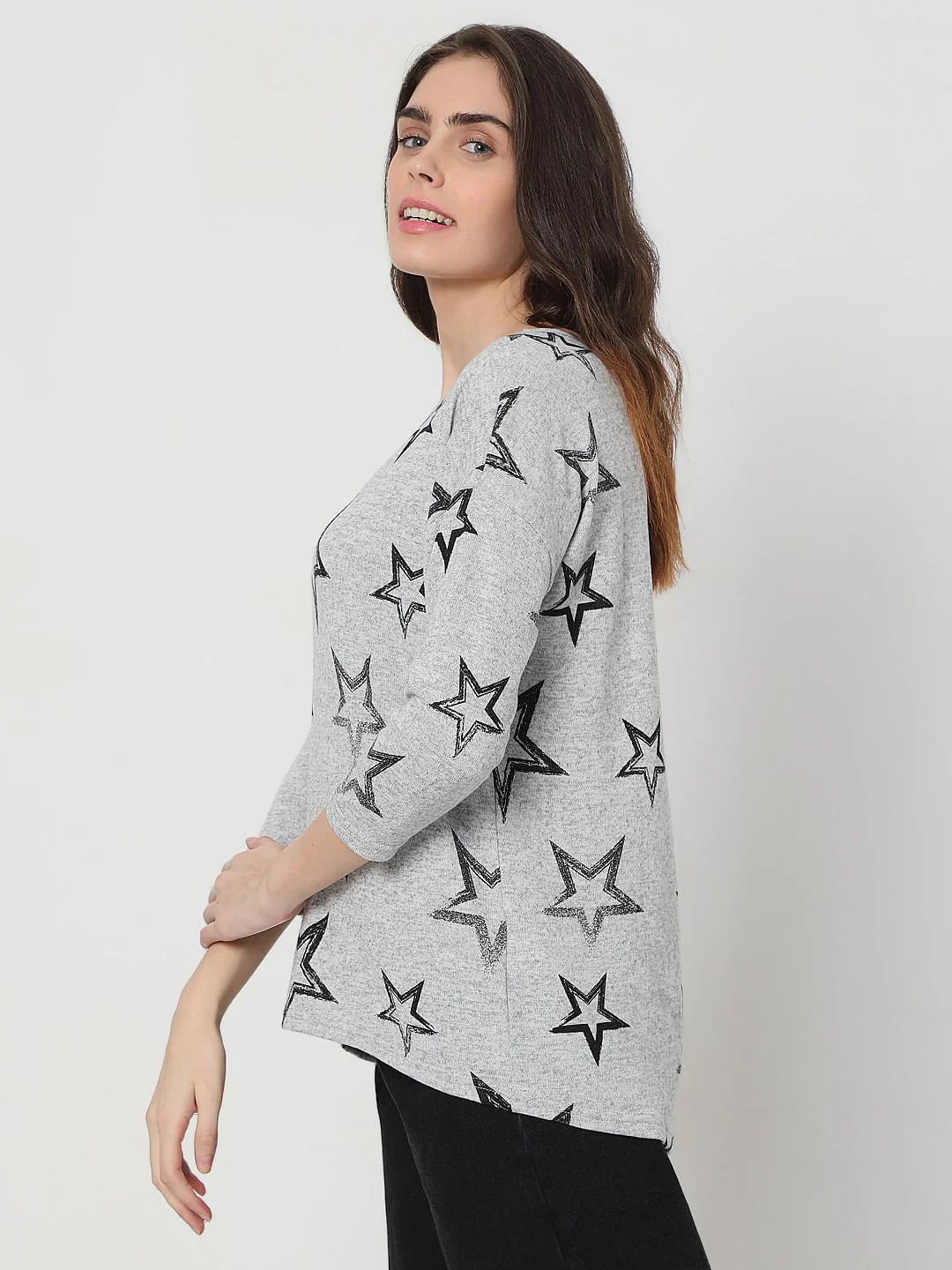 Grey Star Print Top - Image 3
