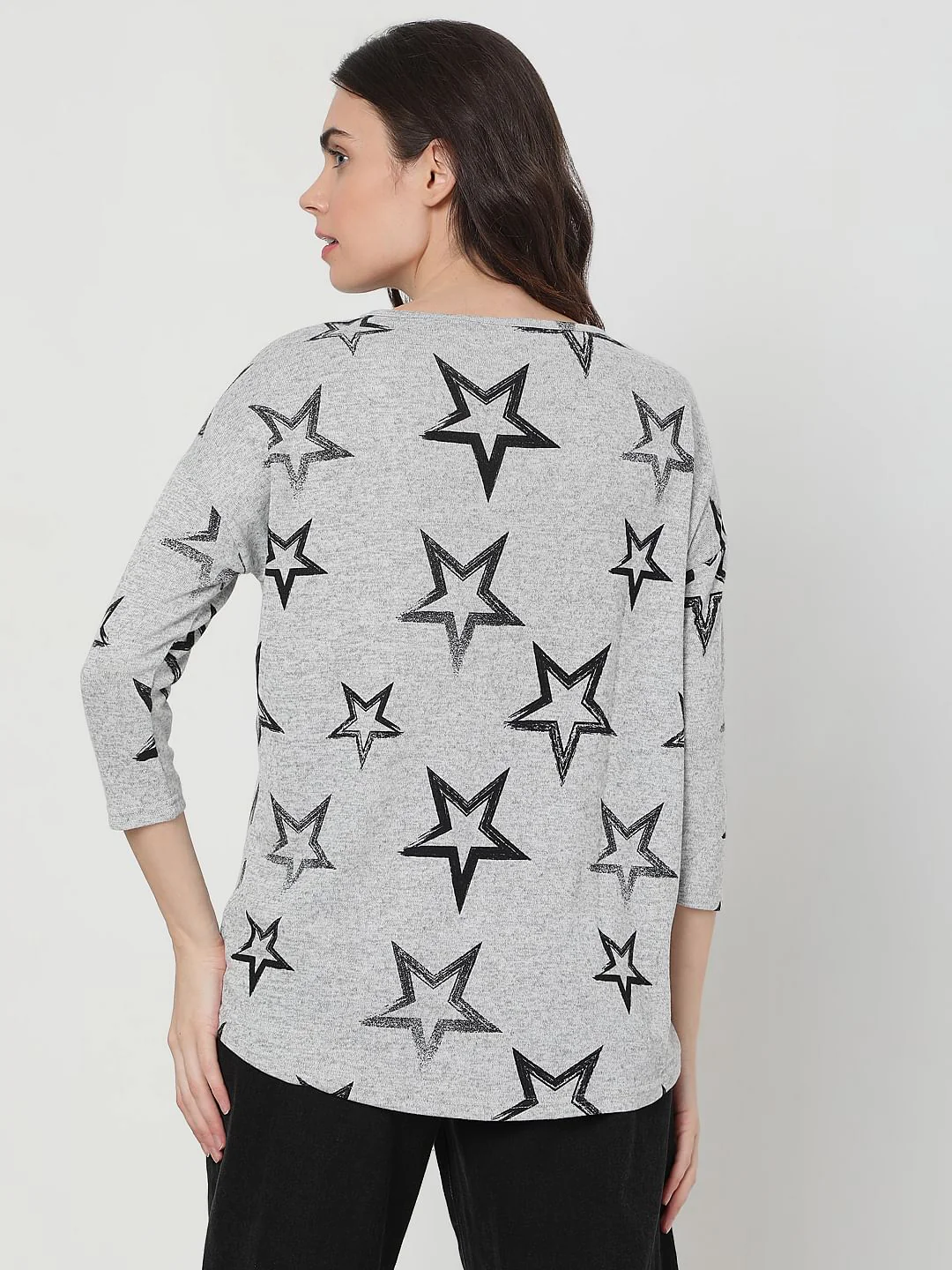 Grey Star Print Top - Image 4