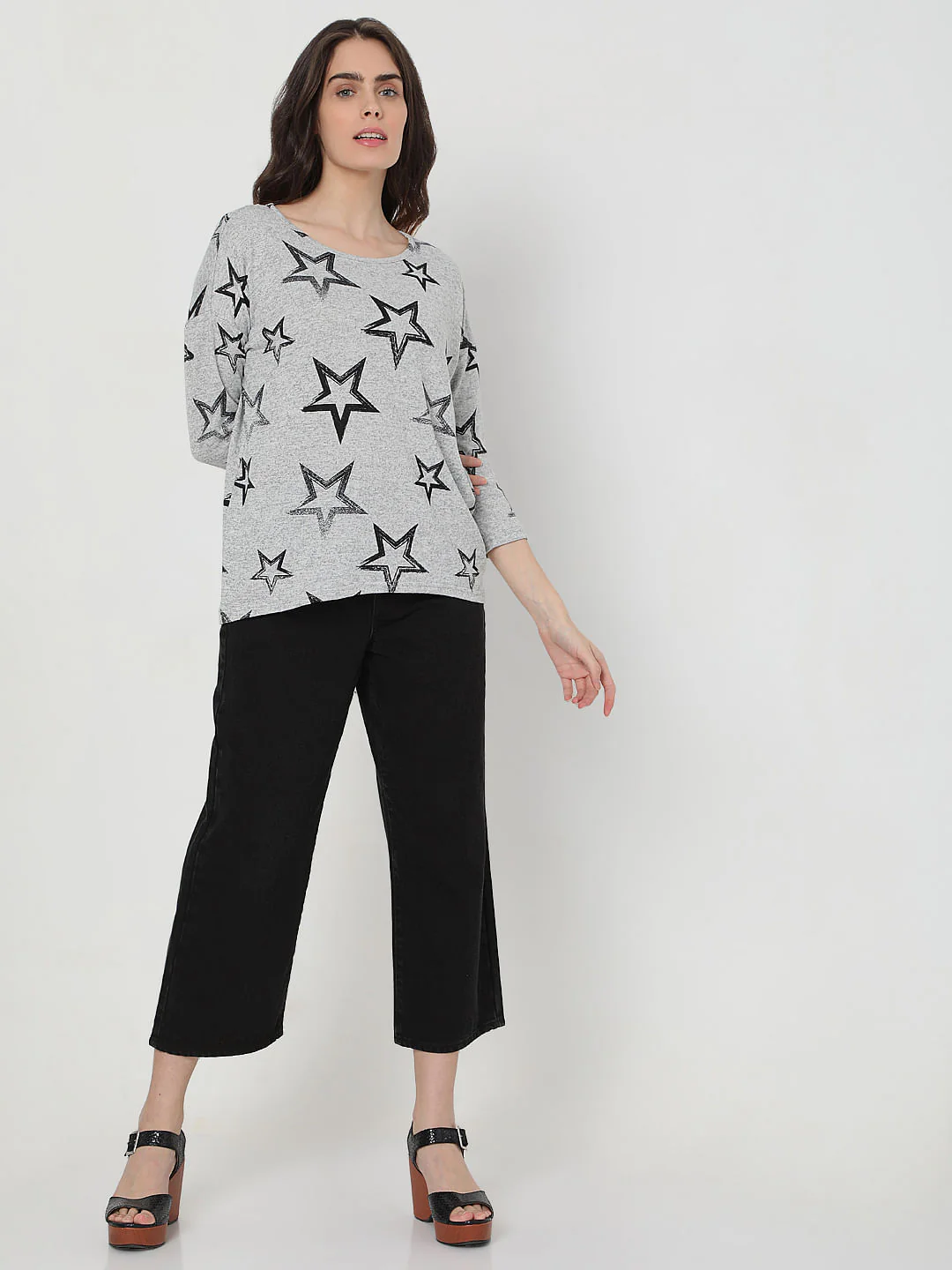 Grey Star Print Top - Image 5