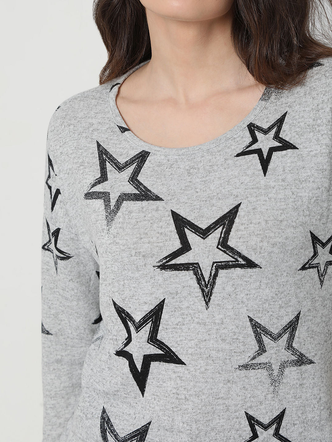 Grey Star Print Top - Image 6