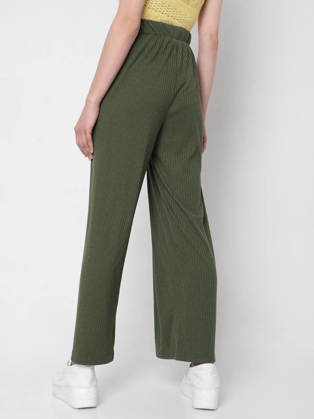 Green Ribbed Wide Leg Pants - Image 4