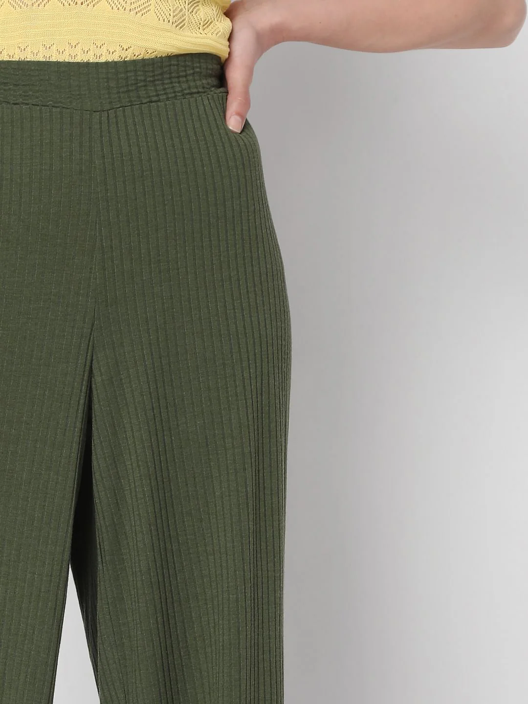 Green Ribbed Wide Leg Pants - Image 5