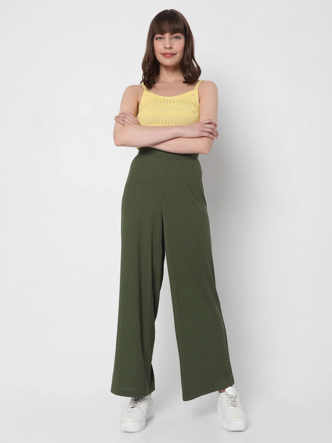 Green Ribbed Wide Leg Pants - Image 6
