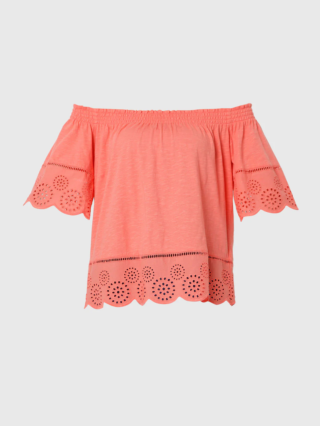 Coral Off Shoulder Schiffli Top - Image 7