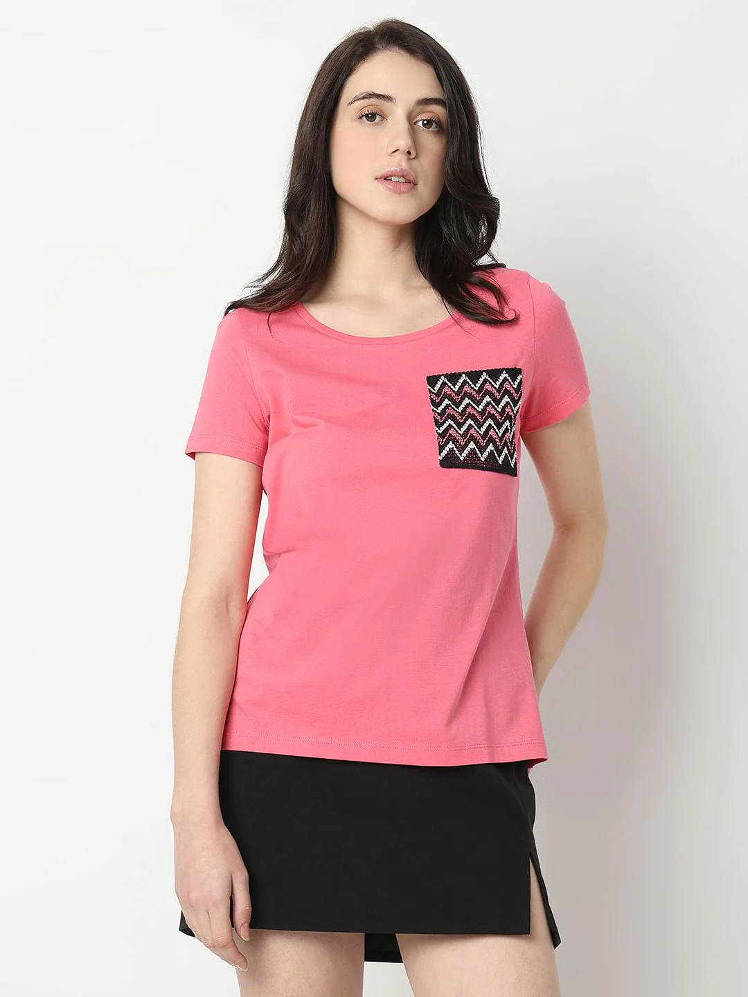 Pink Embroidered Pocket T-Shirt - Image 2
