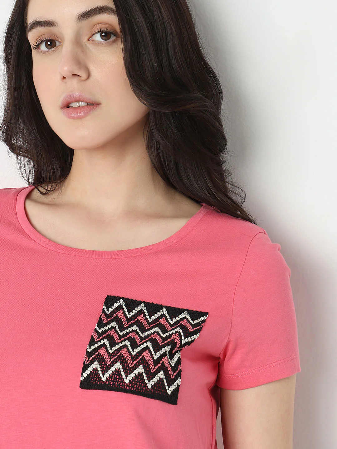 Pink Embroidered Pocket T-Shirt - Image 6