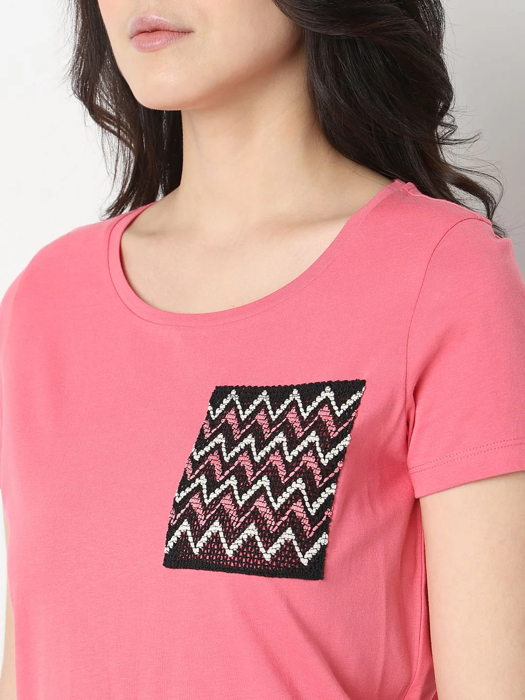 Pink Embroidered Pocket T-Shirt - Image 8
